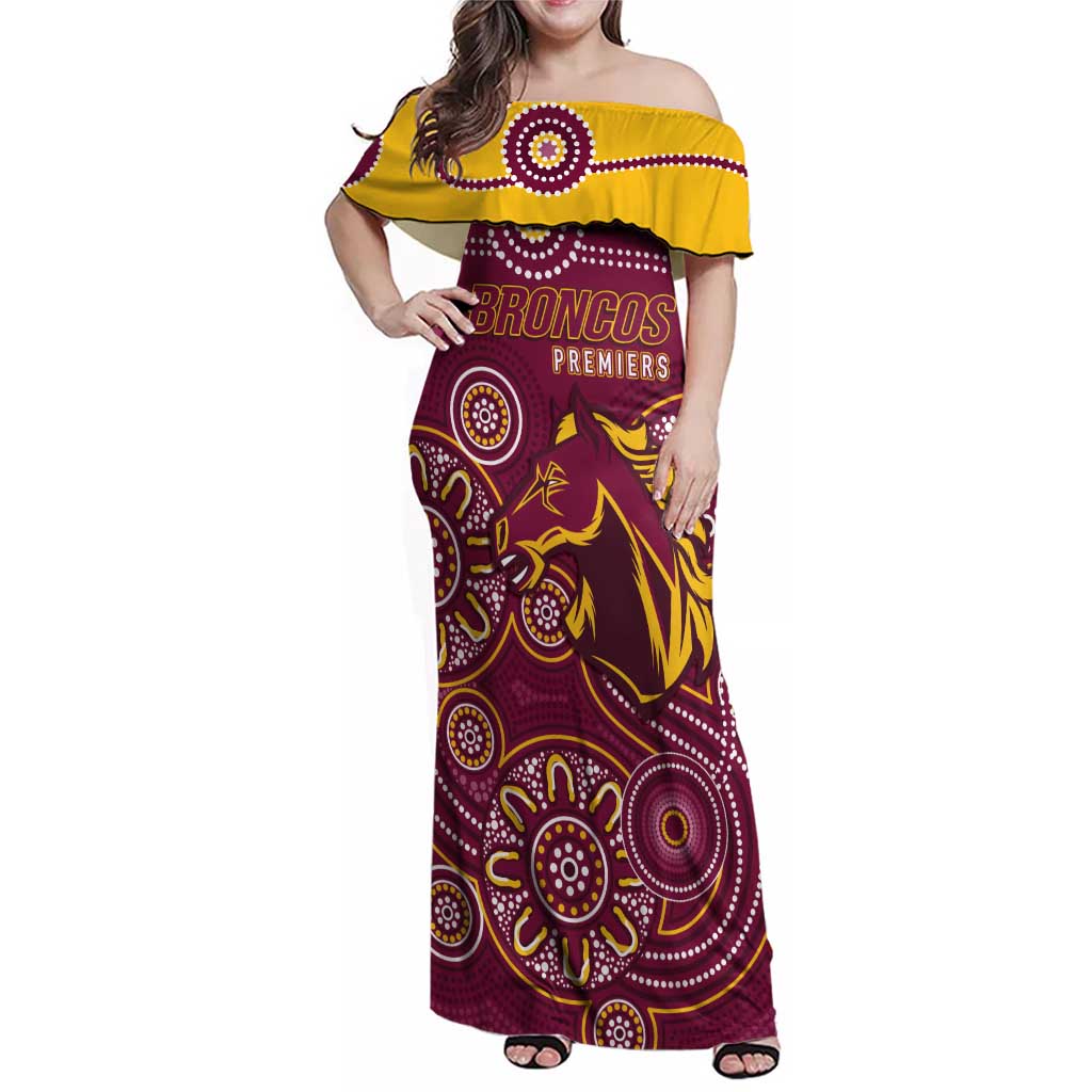 Brisbane Rugby NRL Custom Indigenous Family Matching Off Shoulder Maxi Dress and Hawaiian Shirt The Mighty Broncos - Aussie Hoodie