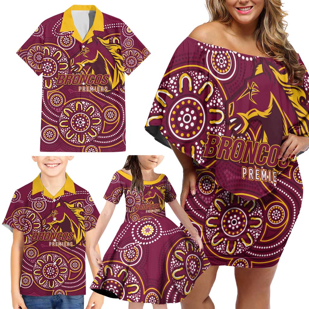 Brisbane Rugby NRL Custom Indigenous Family Matching Off Shoulder Short Dress and Hawaiian Shirt The Mighty Broncos - Aussie Hoodie