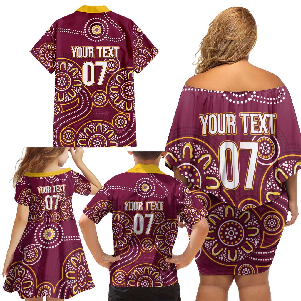 Brisbane Rugby NRL Custom Indigenous Family Matching Off Shoulder Short Dress and Hawaiian Shirt The Mighty Broncos - Aussie Hoodie