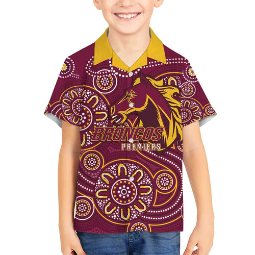 Brisbane Rugby NRL Custom Indigenous Family Matching Off Shoulder Short Dress and Hawaiian Shirt The Mighty Broncos - Aussie Hoodie