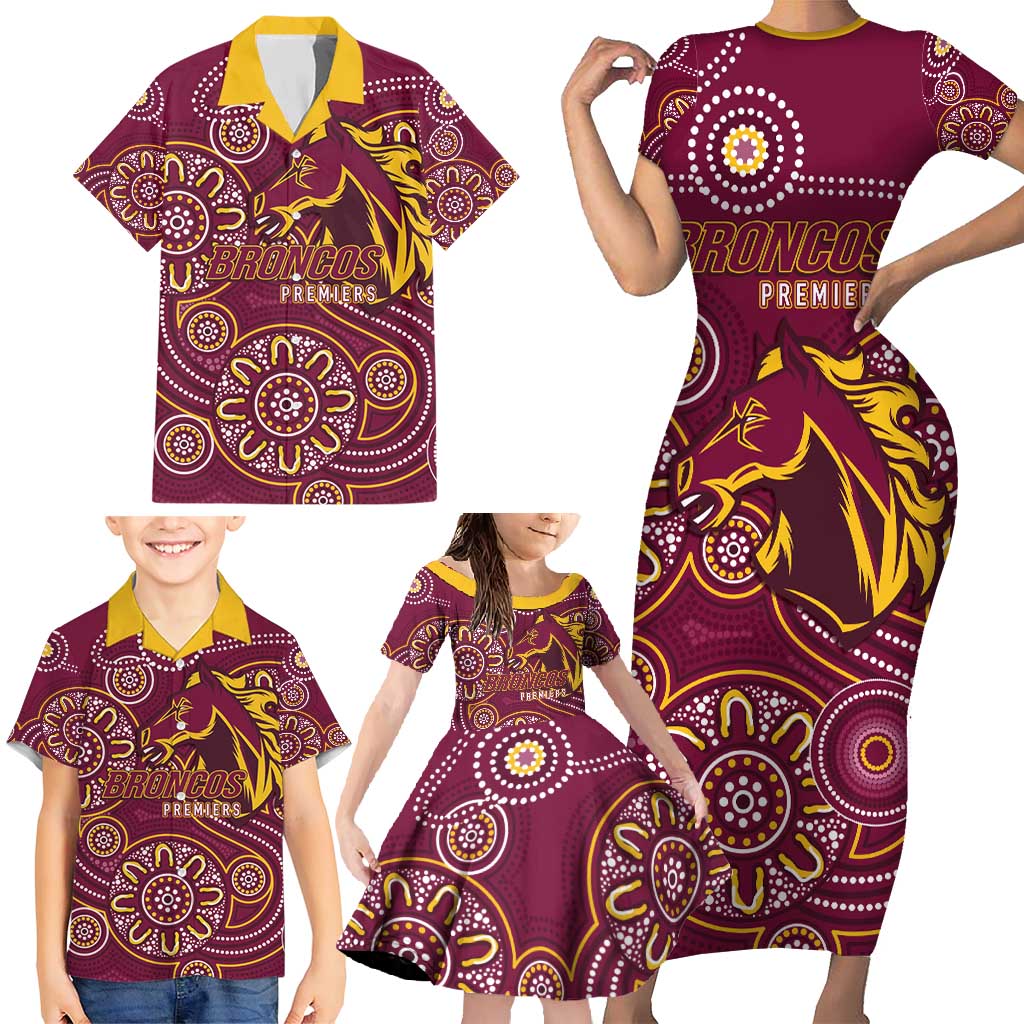 Brisbane Rugby NRL Custom Indigenous Family Matching Short Sleeve Bodycon Dress and Hawaiian Shirt The Mighty Broncos - Aussie Hoodie