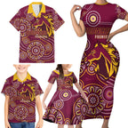 Brisbane Rugby NRL Custom Indigenous Family Matching Short Sleeve Bodycon Dress and Hawaiian Shirt The Mighty Broncos - Aussie Hoodie