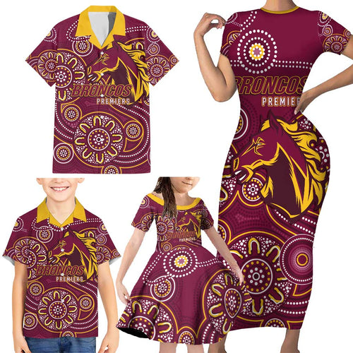 Brisbane Rugby NRL Custom Indigenous Family Matching Short Sleeve Bodycon Dress and Hawaiian Shirt The Mighty Broncos - Aussie Hoodie