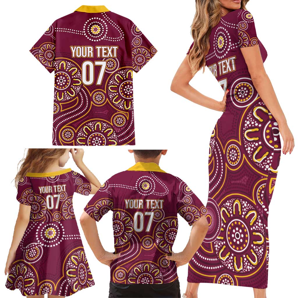 Brisbane Rugby NRL Custom Indigenous Family Matching Short Sleeve Bodycon Dress and Hawaiian Shirt The Mighty Broncos - Aussie Hoodie