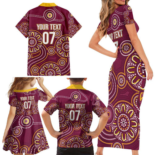 Brisbane Rugby NRL Custom Indigenous Family Matching Short Sleeve Bodycon Dress and Hawaiian Shirt The Mighty Broncos - Aussie Hoodie