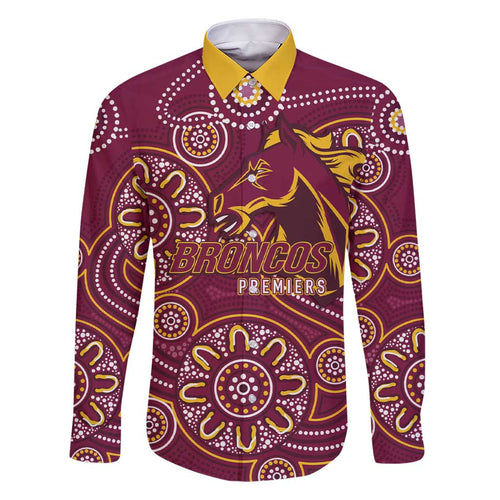 Brisbane Rugby NRL Custom Indigenous Family Matching Short Sleeve Bodycon Dress and Hawaiian Shirt The Mighty Broncos - Aussie Hoodie