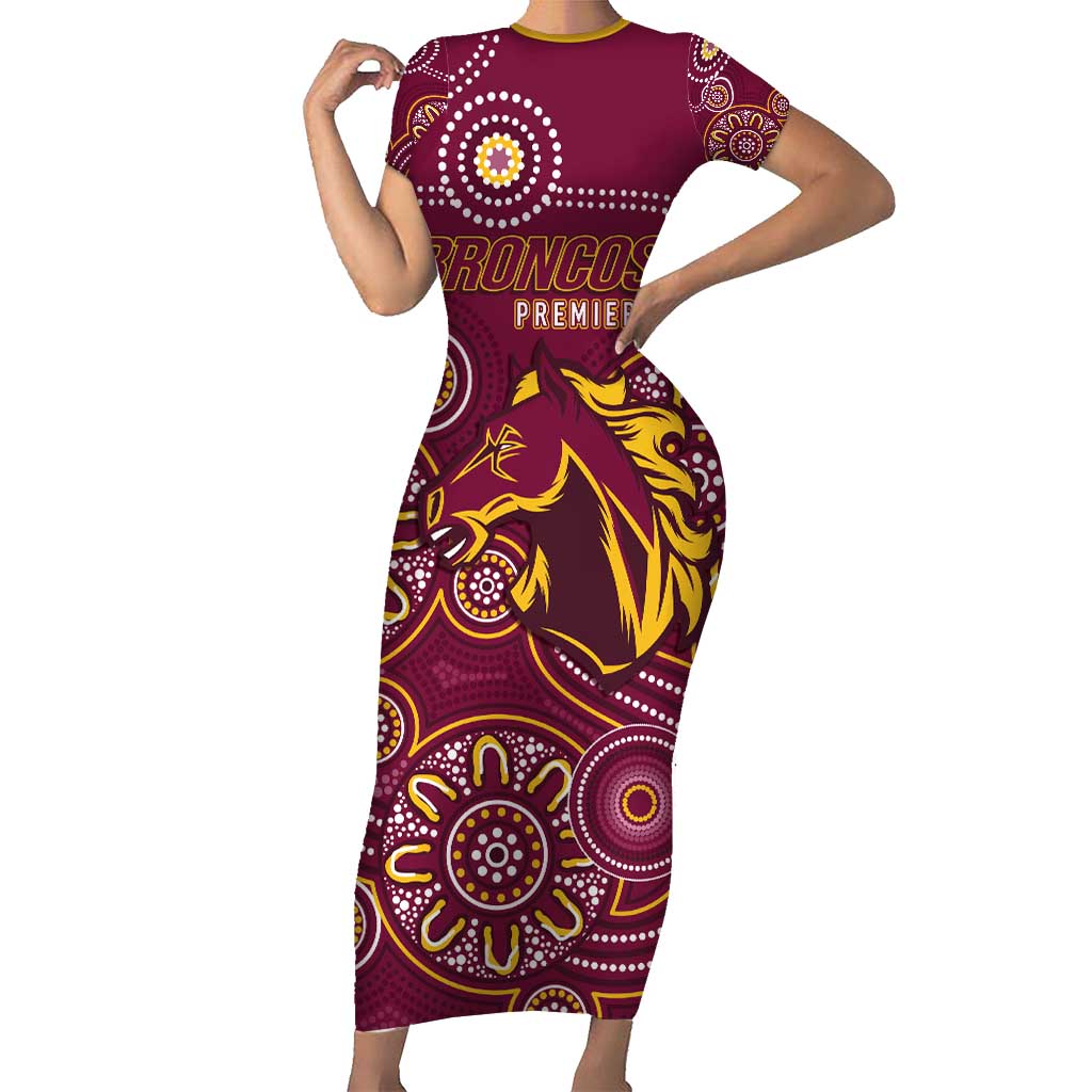 Brisbane Rugby NRL Custom Indigenous Family Matching Short Sleeve Bodycon Dress and Hawaiian Shirt The Mighty Broncos - Aussie Hoodie