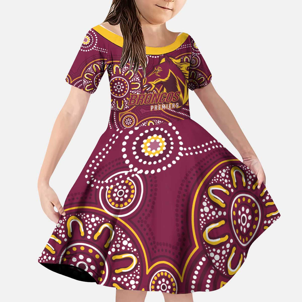 Brisbane Rugby NRL Custom Indigenous Kid Short Sleeve Dress The Mighty Broncos - Aussie Hoodie