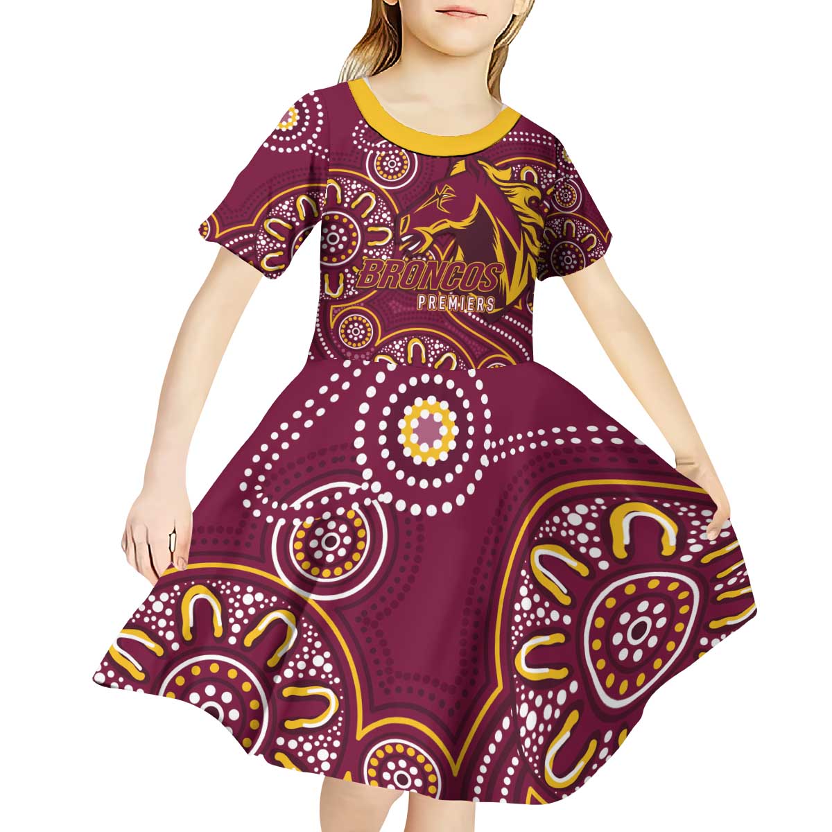 Brisbane Rugby NRL Custom Indigenous Kid Short Sleeve Dress The Mighty Broncos - Aussie Hoodie