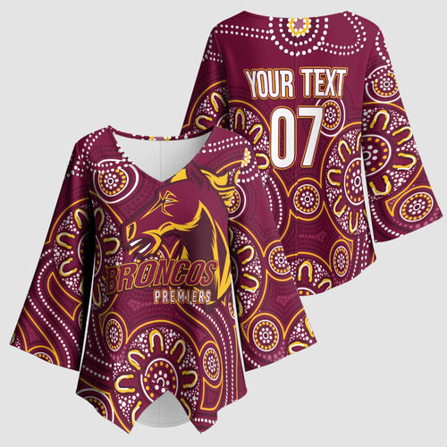 Brisbane Rugby NRL Custom Indigenous Kimono Sleeve Blouse The Mighty Broncos - Aussie Hoodie