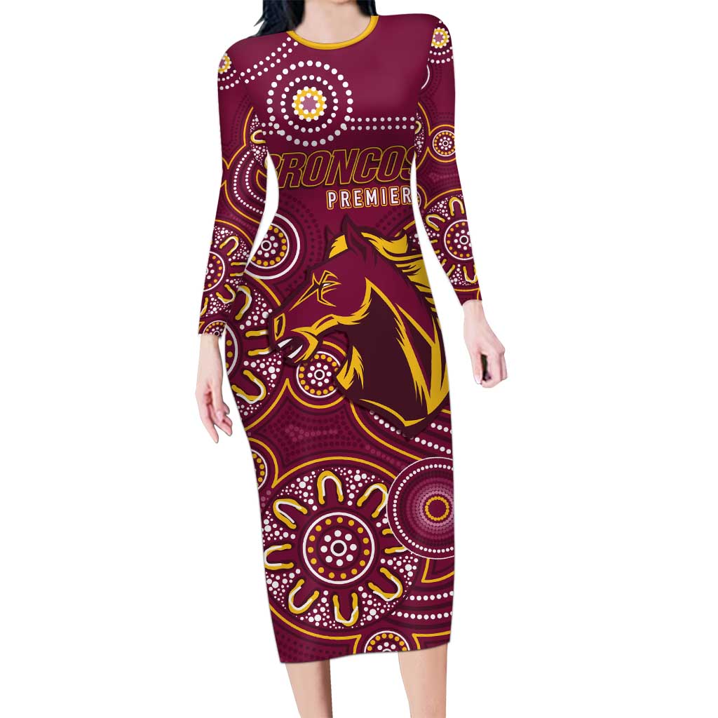 Brisbane Rugby NRL Custom Indigenous Long Sleeve Bodycon Dress The Mighty Broncos - Aussie Hoodie