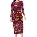 Brisbane Rugby NRL Custom Indigenous Long Sleeve Bodycon Dress The Mighty Broncos - Aussie Hoodie