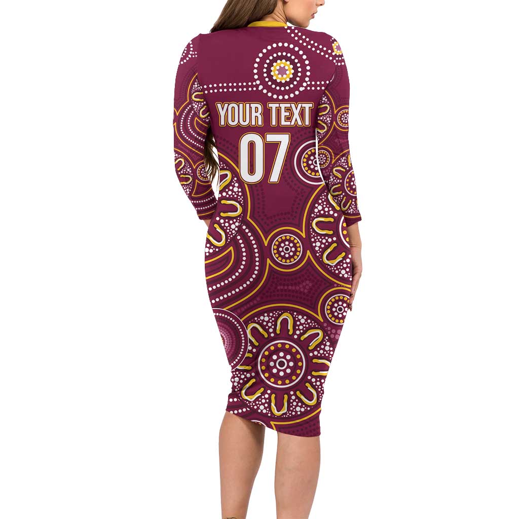 Brisbane Rugby NRL Custom Indigenous Long Sleeve Bodycon Dress The Mighty Broncos - Aussie Hoodie