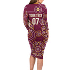 Brisbane Rugby NRL Custom Indigenous Long Sleeve Bodycon Dress The Mighty Broncos - Aussie Hoodie