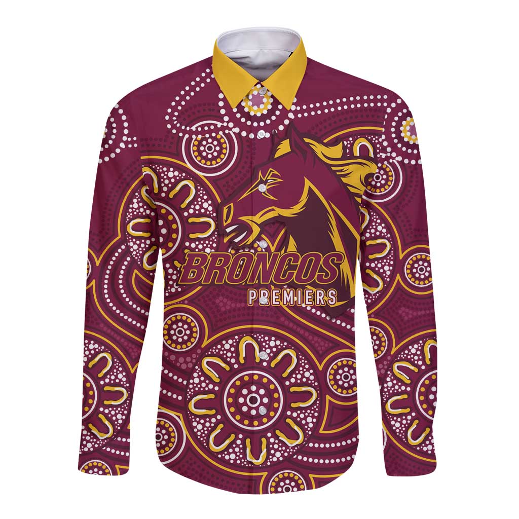 Brisbane Rugby NRL Custom Indigenous Long Sleeve Button Shirt The Mighty Broncos - Aussie Hoodie