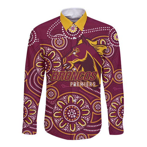 Brisbane Rugby NRL Custom Indigenous Long Sleeve Button Shirt The Mighty Broncos - Aussie Hoodie