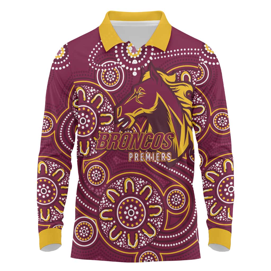 Brisbane Rugby NRL Custom Indigenous Long Sleeve Polo Shirt The Mighty Broncos - Aussie Hoodie