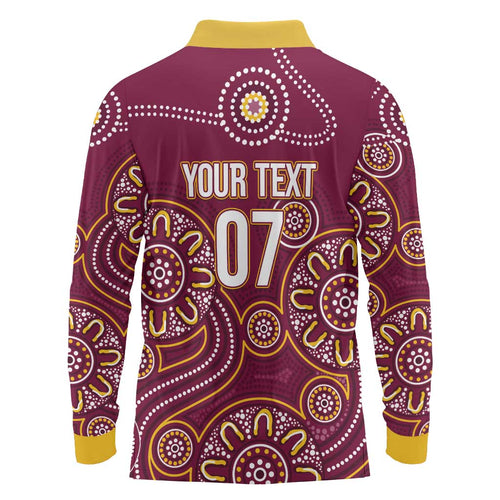 Brisbane Rugby NRL Custom Indigenous Long Sleeve Polo Shirt The Mighty Broncos - Aussie Hoodie