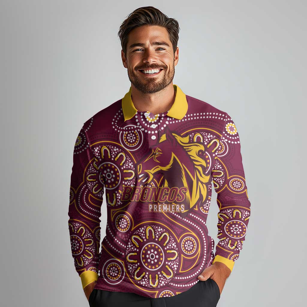 Brisbane Rugby NRL Custom Indigenous Long Sleeve Polo Shirt The Mighty Broncos - Aussie Hoodie