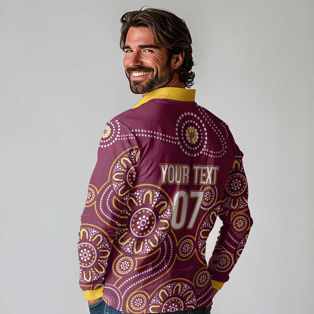 Brisbane Rugby NRL Custom Indigenous Long Sleeve Polo Shirt The Mighty Broncos - Aussie Hoodie