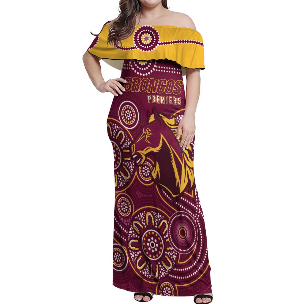 Brisbane Rugby NRL Custom Indigenous Off Shoulder Maxi Dress The Mighty Broncos - Aussie Hoodie
