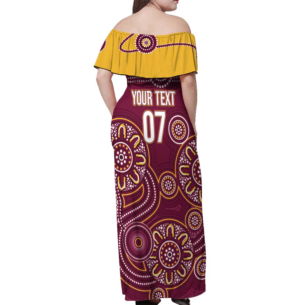 Brisbane Rugby NRL Custom Indigenous Off Shoulder Maxi Dress The Mighty Broncos - Aussie Hoodie