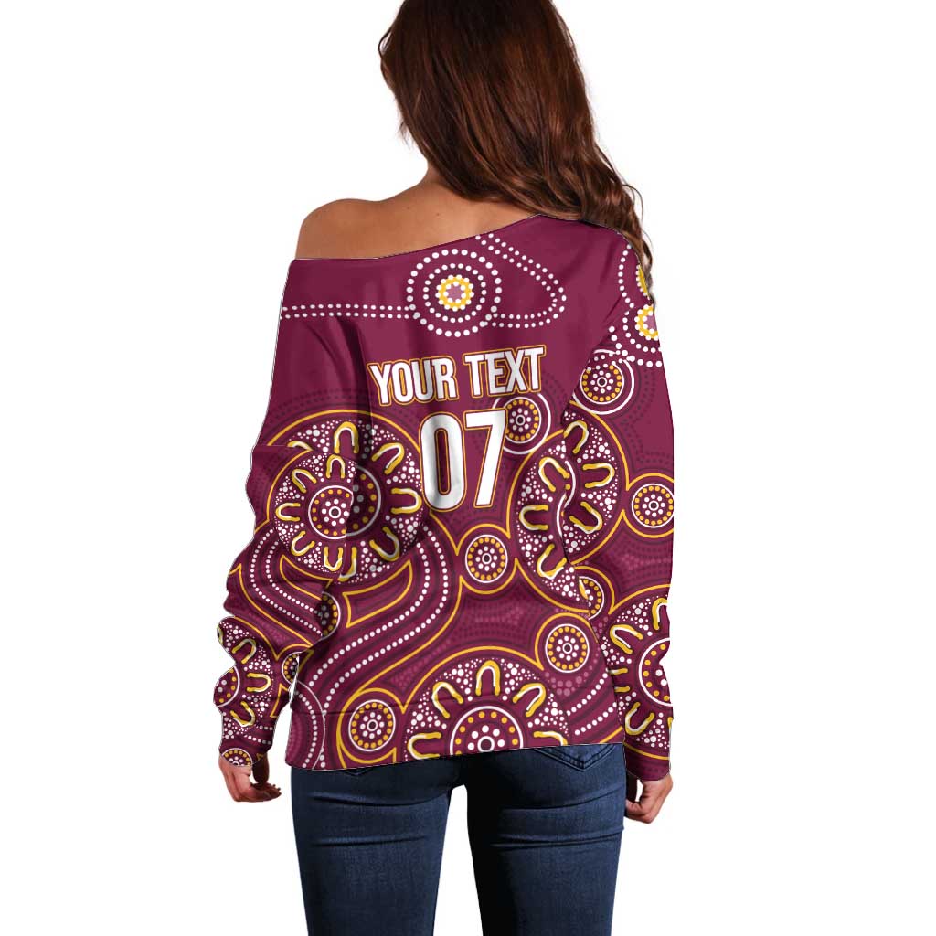 Brisbane Rugby NRL Custom Indigenous Off Shoulder Sweater The Mighty Broncos - Aussie Hoodie