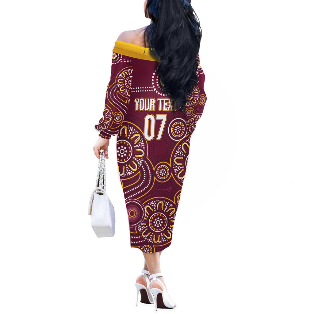Brisbane Rugby NRL Custom Indigenous Off The Shoulder Long Sleeve Dress The Mighty Broncos - Aussie Hoodie