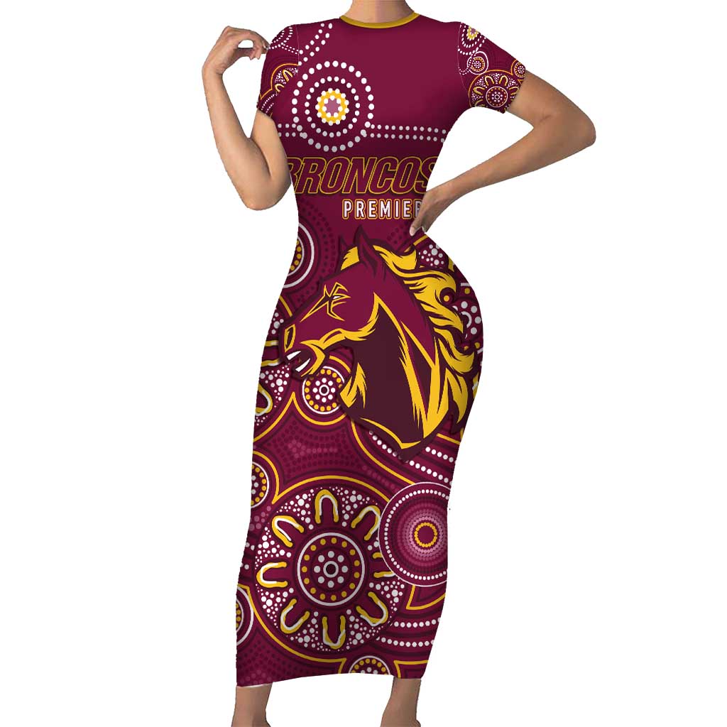 Brisbane Rugby NRL Custom Indigenous Short Sleeve Bodycon Dress The Mighty Broncos - Aussie Hoodie