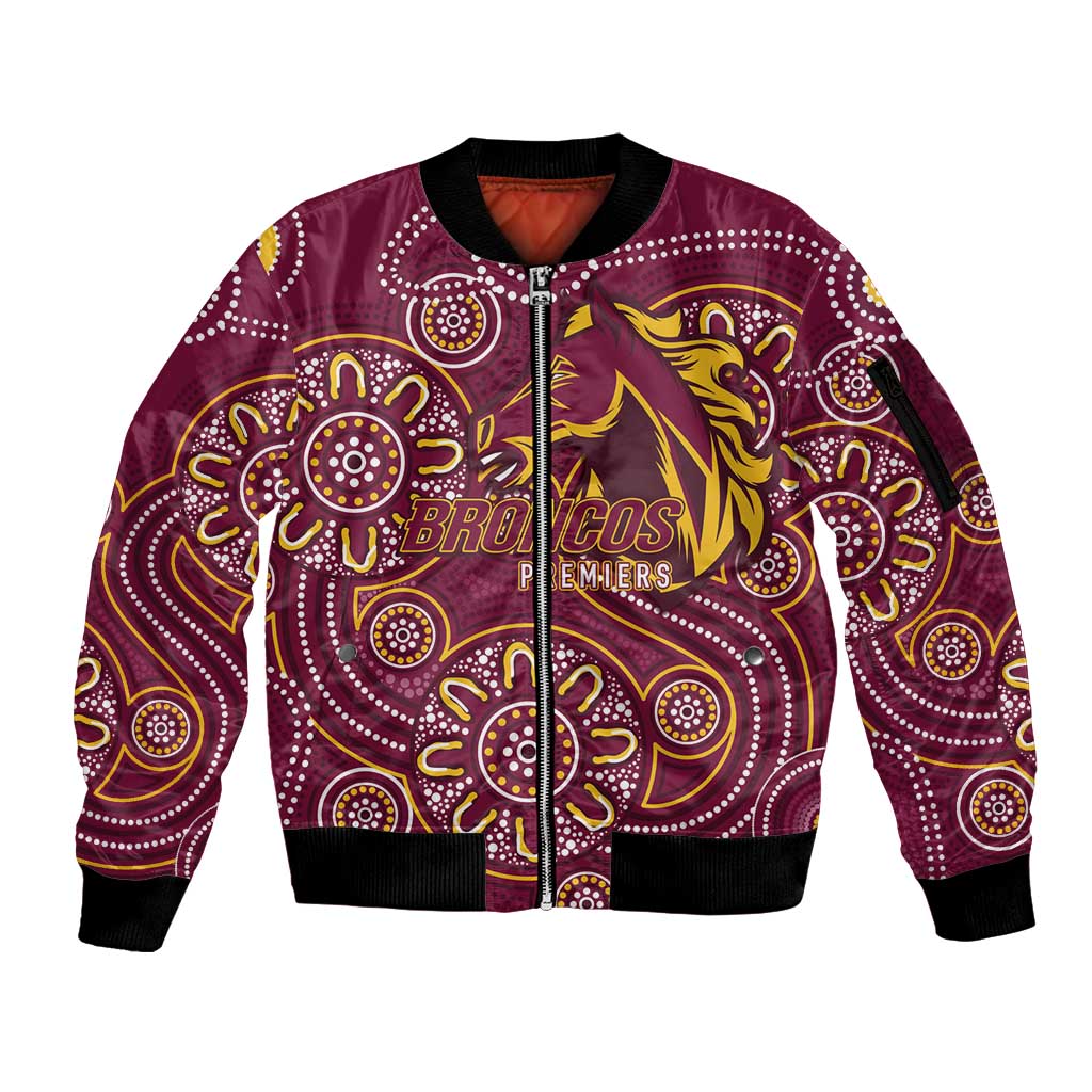 Brisbane Rugby NRL Custom Indigenous Sleeve Zip Bomber Jacket The Mighty Broncos - Aussie Hoodie