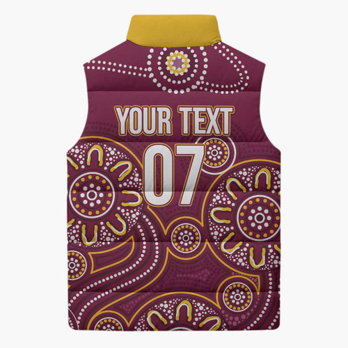 Brisbane Rugby NRL Custom Indigenous Sleeveless Puffer Jacket The Mighty Broncos - Aussie Hoodie