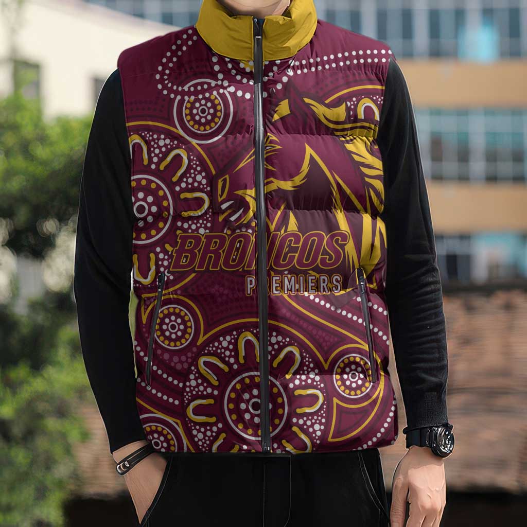 Brisbane Rugby NRL Custom Indigenous Sleeveless Puffer Jacket The Mighty Broncos - Aussie Hoodie