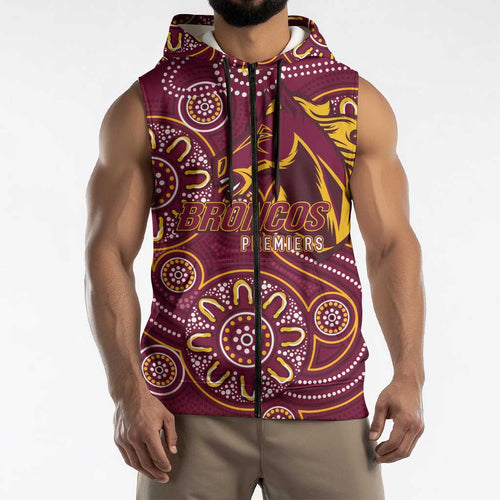 Brisbane Rugby NRL Custom Indigenous Sleeveless Zip Hoodie The Mighty Broncos LT7