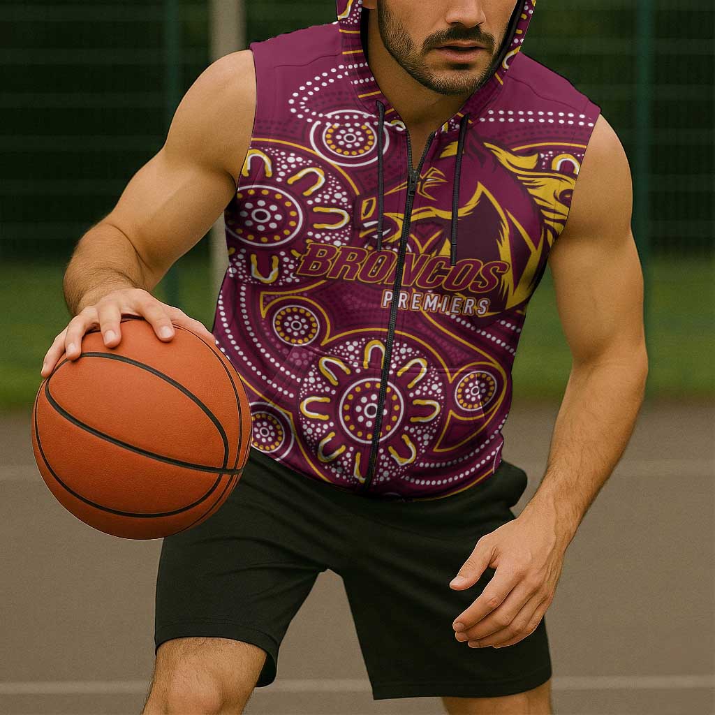 Brisbane Rugby NRL Custom Indigenous Sleeveless Zip Hoodie The Mighty Broncos LT7