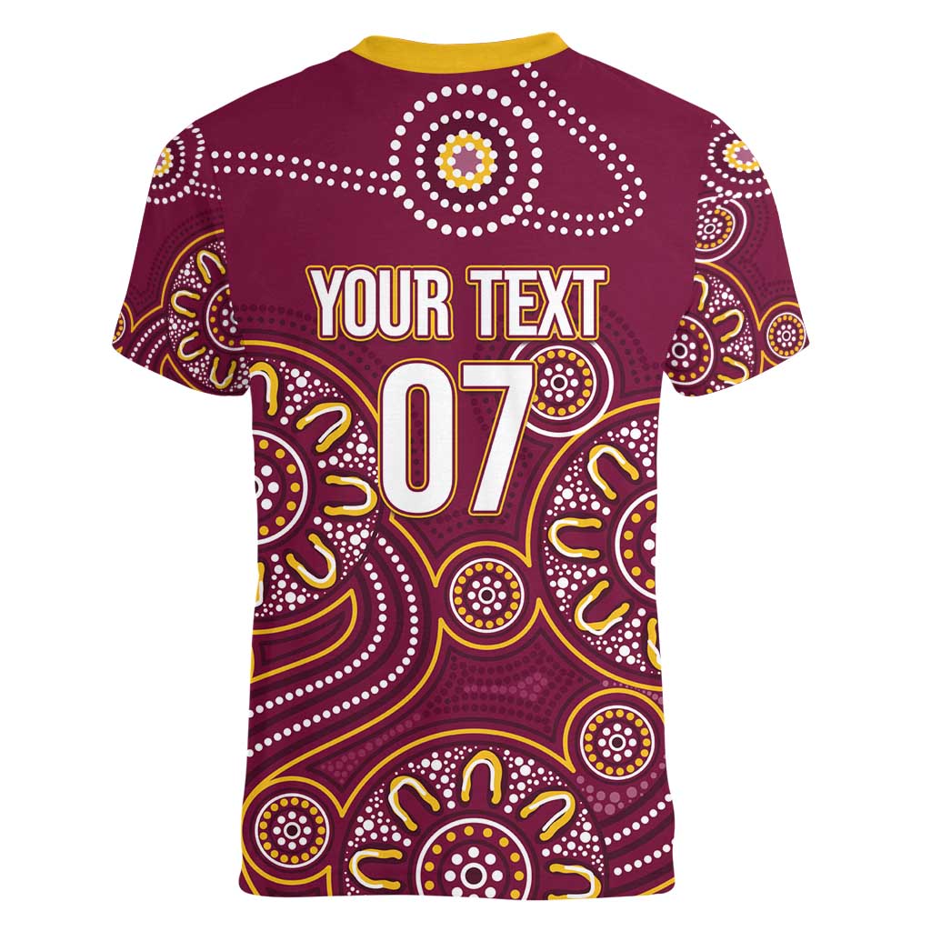 Brisbane Rugby NRL Custom Indigenous Women V-Neck T-Shirt The Mighty Broncos - Aussie Hoodie