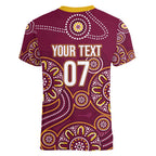 Brisbane Rugby NRL Custom Indigenous Women V-Neck T-Shirt The Mighty Broncos - Aussie Hoodie