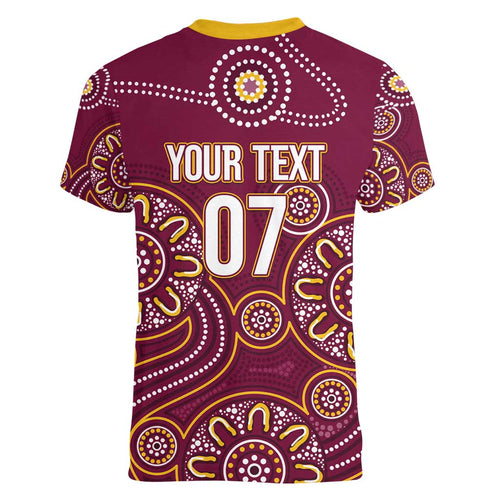 Brisbane Rugby NRL Custom Indigenous Women V-Neck T-Shirt The Mighty Broncos - Aussie Hoodie