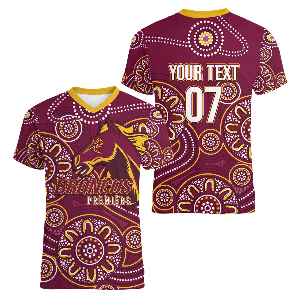 Brisbane Rugby NRL Custom Indigenous Women V-Neck T-Shirt The Mighty Broncos - Aussie Hoodie