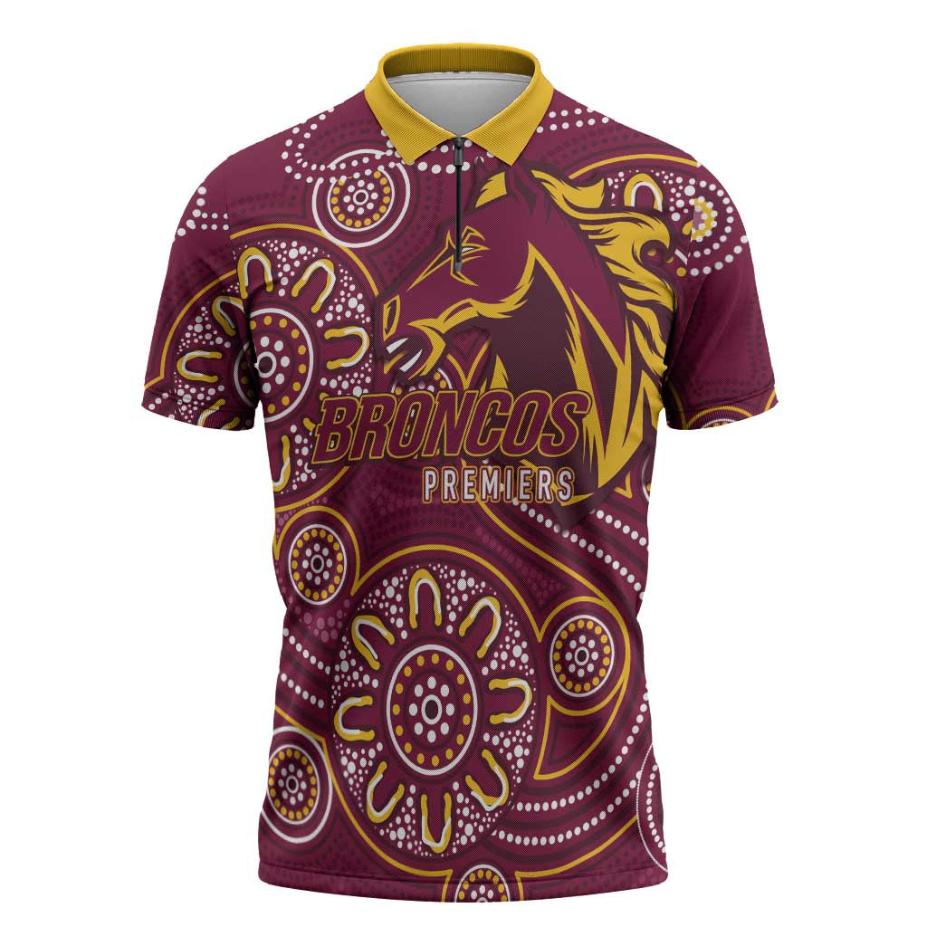 Brisbane Rugby NRL Custom Indigenous Zipper Polo Shirt The Mighty Broncos - Aussie Hoodie