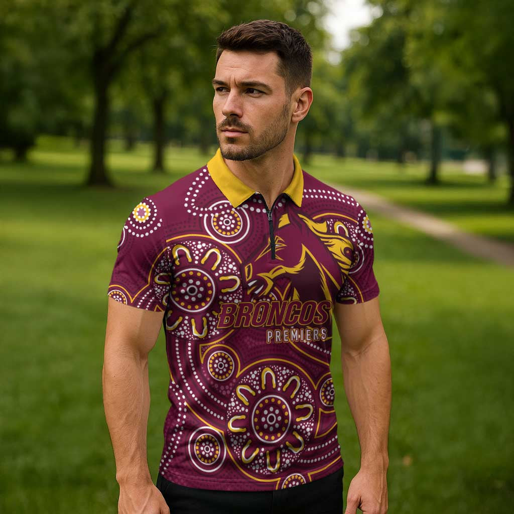 Brisbane Rugby NRL Custom Indigenous Zipper Polo Shirt The Mighty Broncos - Aussie Hoodie