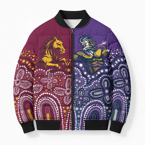 Broncos Vs Storm Rugby NRL Custom Indigenous Bomber Puffer Jacket Fight To The Last - Aussie Hoodie