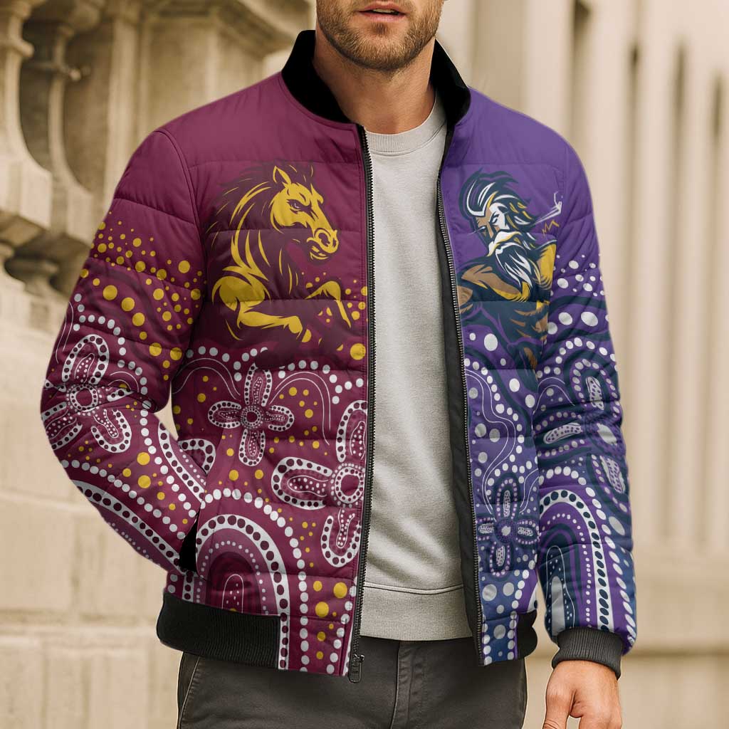 Broncos Vs Storm Rugby NRL Custom Indigenous Bomber Puffer Jacket Fight To The Last - Aussie Hoodie