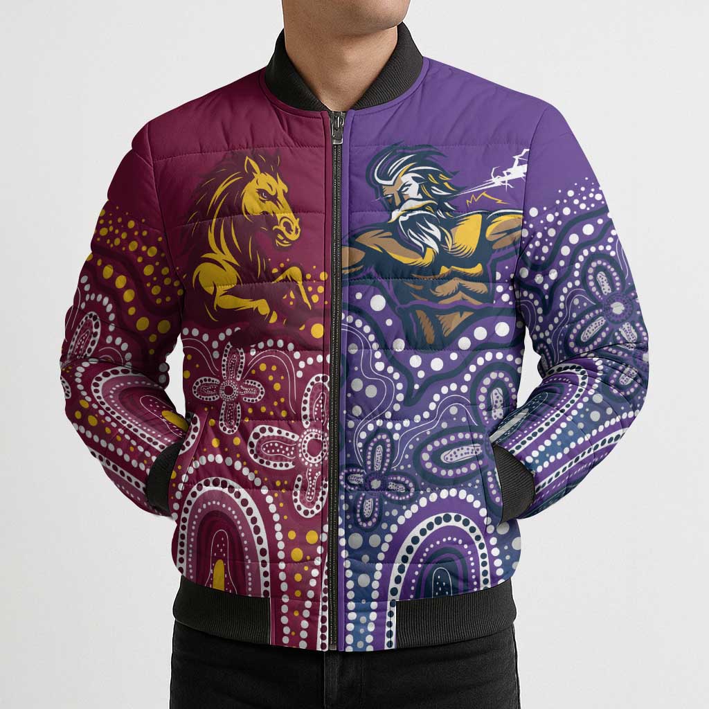 Broncos Vs Storm Rugby NRL Custom Indigenous Bomber Puffer Jacket Fight To The Last - Aussie Hoodie