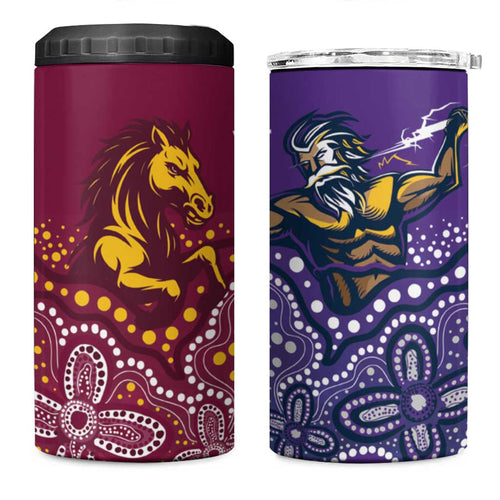 Broncos Vs Storm Rugby NRL Custom Indigenous 4 in 1 Can Cooler Tumbler Fight To The Last - Aussie Hoodie