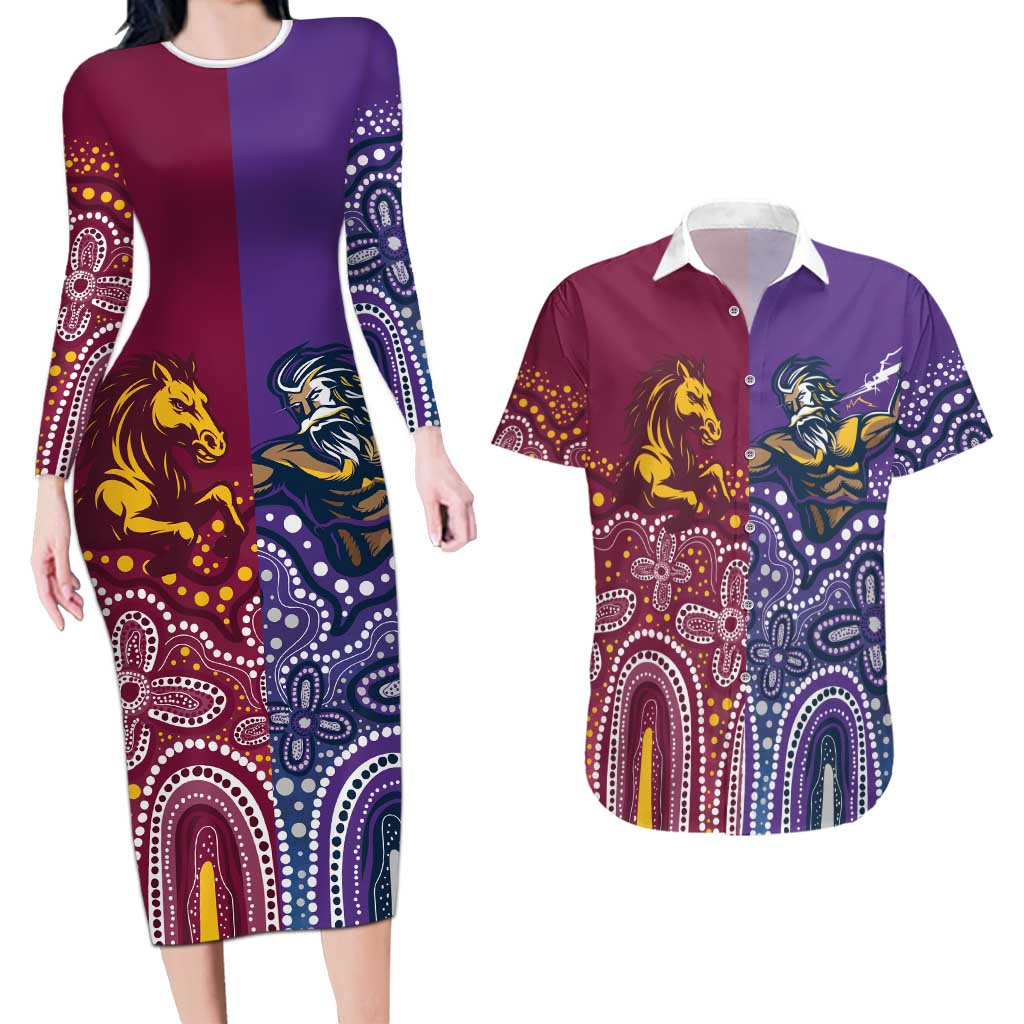 Broncos Vs Storm Rugby NRL Custom Indigenous Couples Matching Long Sleeve Bodycon Dress and Hawaiian Shirt Fight To The Last - Aussie Hoodie