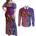 Broncos Vs Storm Rugby NRL Custom Indigenous Couples Matching Off Shoulder Maxi Dress and Long Sleeve Button Shirt Fight To The Last - Aussie Hoodie