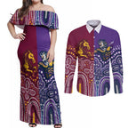 Broncos Vs Storm Rugby NRL Custom Indigenous Couples Matching Off Shoulder Maxi Dress and Long Sleeve Button Shirt Fight To The Last - Aussie Hoodie