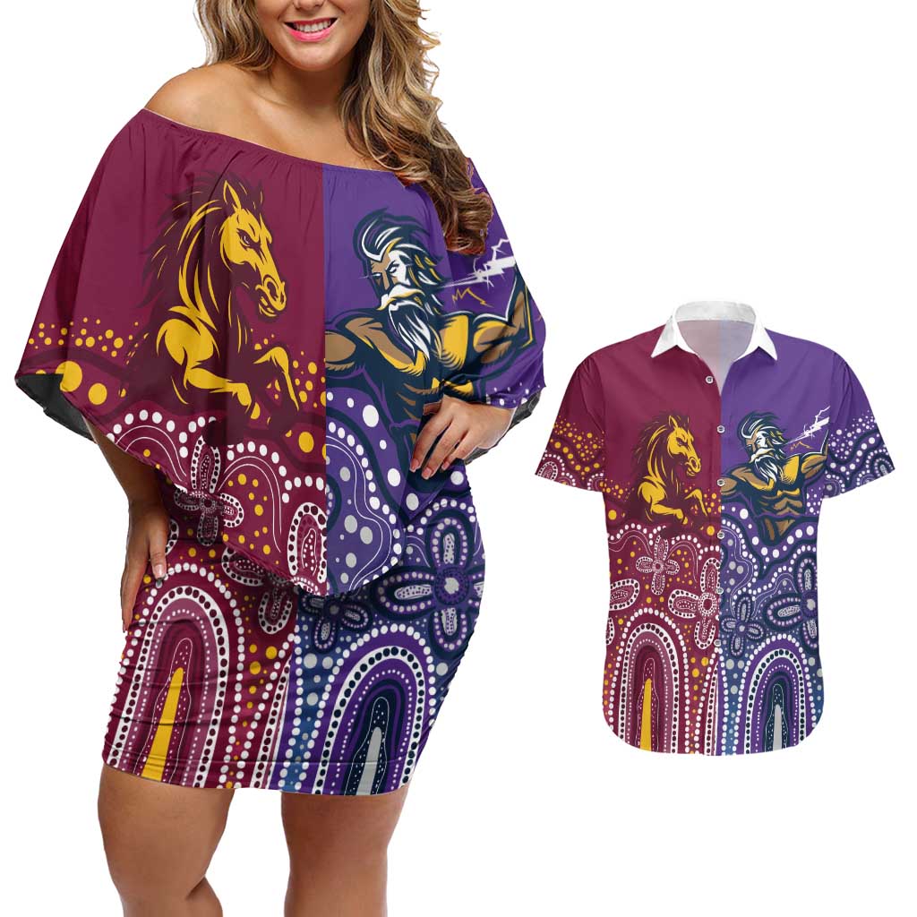 Broncos Vs Storm Rugby NRL Custom Indigenous Couples Matching Off Shoulder Short Dress and Hawaiian Shirt Fight To The Last - Aussie Hoodie