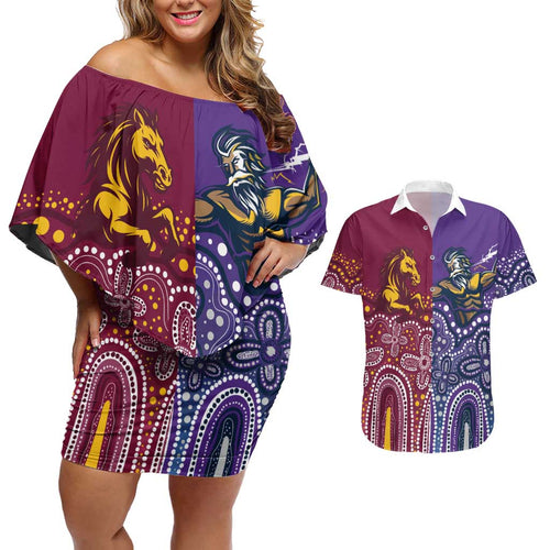 Broncos Vs Storm Rugby NRL Custom Indigenous Couples Matching Off Shoulder Short Dress and Hawaiian Shirt Fight To The Last - Aussie Hoodie
