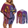 Broncos Vs Storm Rugby NRL Custom Indigenous Couples Matching Off Shoulder Short Dress and Long Sleeve Button Shirt Fight To The Last - Aussie Hoodie